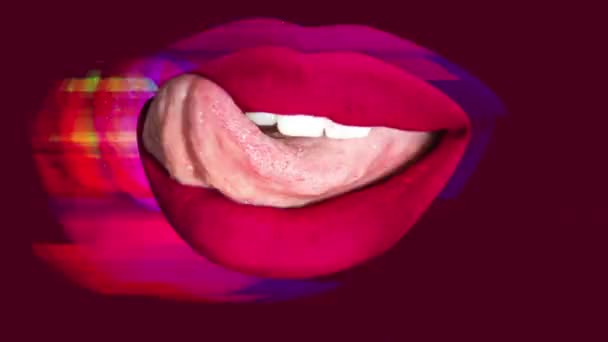 Bewegende Vrouwelijke Rode Lippen Donkere Achtergrond — Stockvideo