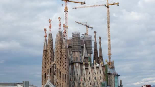 Barcelona Hiszpania Października 2018 Widok Sagrada Familia Katedra Dźwigi Budowlane — Wideo stockowe