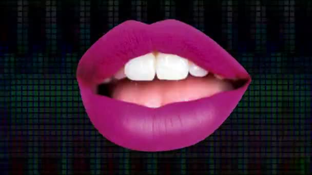 Bewegte Weibliche Lippen Auf Dunklem Hintergrund — Stockvideo