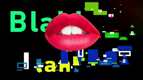 Volgorde Van Verschillende Afbeeldingen Van Vrouw Rode Lippen Met Blah — Stockvideo
