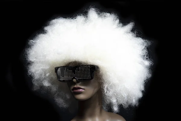 Mannequin Sunglasses Wig Black Background — Stock Photo, Image