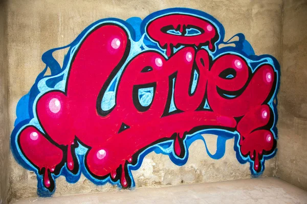 Awesome Graffiti Word Love Sprayed Wall — 스톡 사진