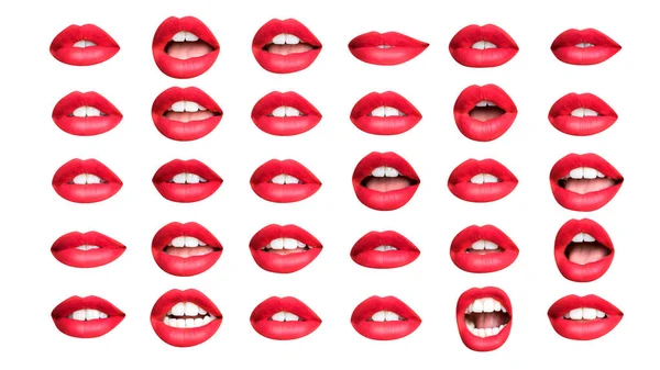 Collection Different Images Woman Red Lips — Stock Photo, Image