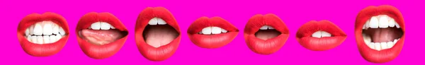 Coleção Imagens Diferentes Lábios Vermelhos Mulher — Fotografia de Stock