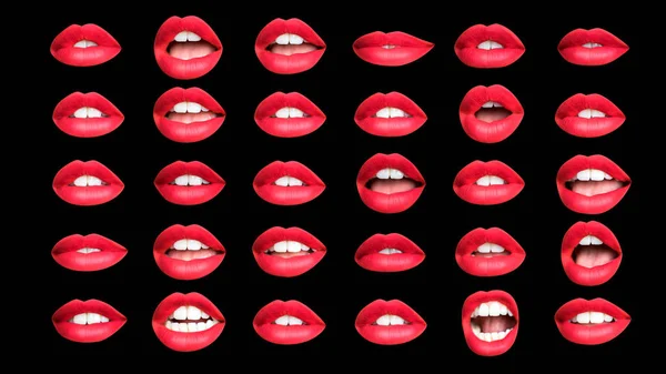 Collection Different Images Woman Red Lips — Stock Photo, Image