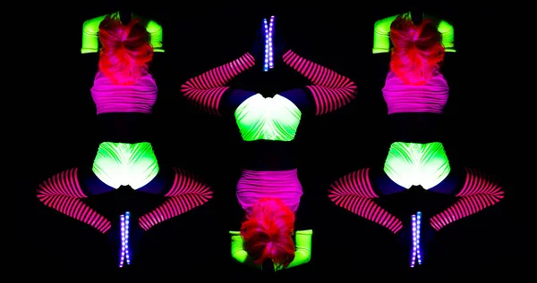 Woman Fluorescent Clothing Practicing Yoga — Stock Photo, Image