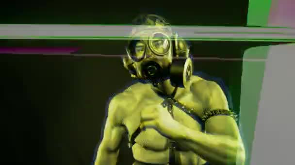 Muskulös Man Dansar Gasmask — Stockvideo