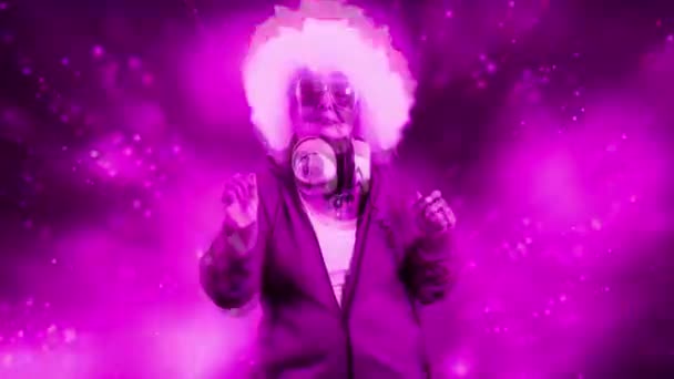 Amazing Grandma Older Lady Partying Disco Setting Overlayed Video Distortion — Stock Video