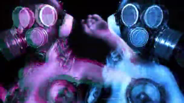 Mirrored Footage Sexy Woman Dancing Gas Mask Covering Face Speakers — Stock Video