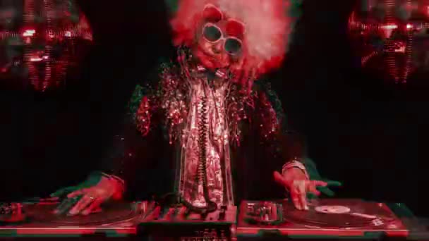 Senior Woman Sunglasses Djing Disco Balls — Stock Video