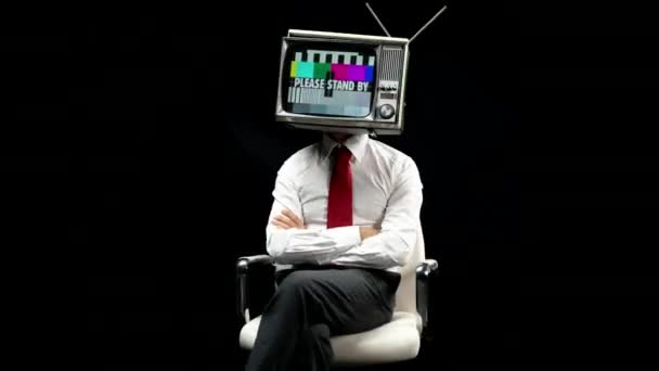 Businessman Television Head Black Background — Stock Video