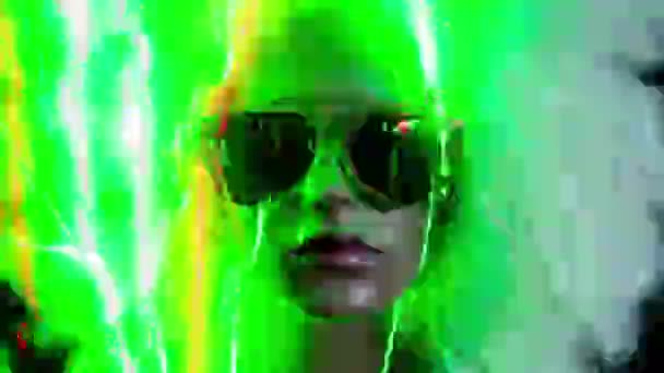 Mannequin Head Sunglasses Wig Neon Lights — Stock Video