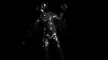 Adam siyah arka plan üzerine parlak ayna takım elbiseli dans