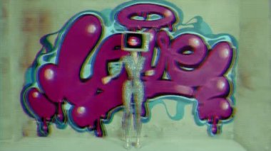 Grafiti karşı hareket başında tv ile seksi kadın 