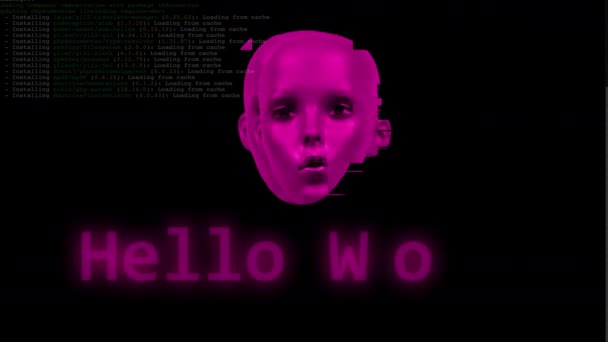 Animowane Wyrażenia Twarzy Manekina Głowy Komputera Wiadomość Hello World — Wideo stockowe