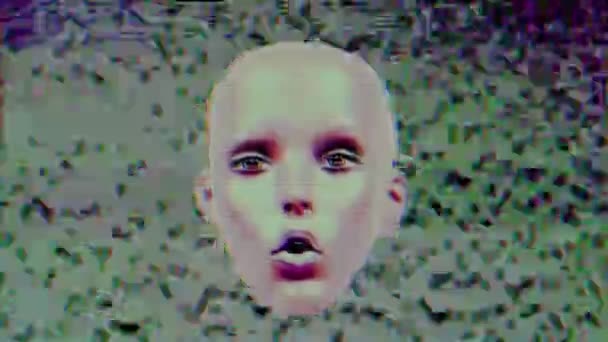 Animated Facial Expressions Mannequin Head Glitch Distortion Effects — Stock Video