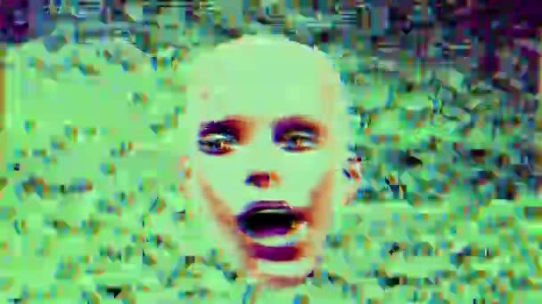 带毛刺和变形效果的人体模特头部动画面部表情 — 图库视频影像