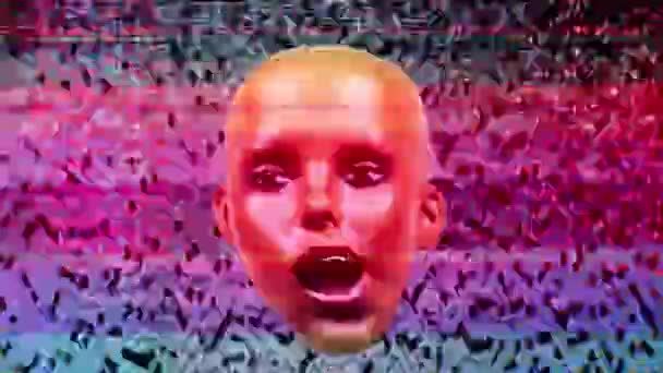 グリッチと歪み効果を持つマネキンヘッドのアニメーション顔表現 — ストック動画