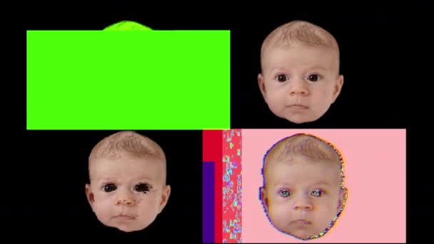 Video Astratto Teste Mobili Bambini Con Glitch Esagerato Effetti Distorsione — Video Stock