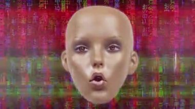 animasyon bebek kafası arıza ve bozulma video efektleriyle renkli arkaplanda hareket ediyor