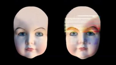 Siyah arka plan üzerinde animasyonlu yüz ifadeleri ile bebek kafası