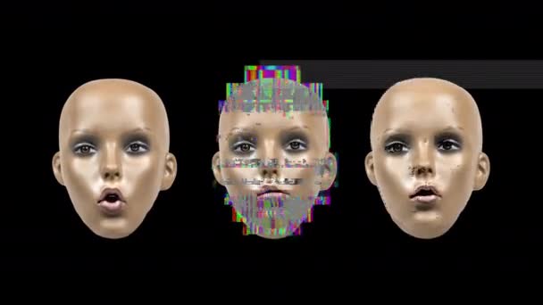 Expresiones Faciales Animadas Cabeza Del Maniquí Con Fallos Efectos Distorsión — Vídeos de Stock