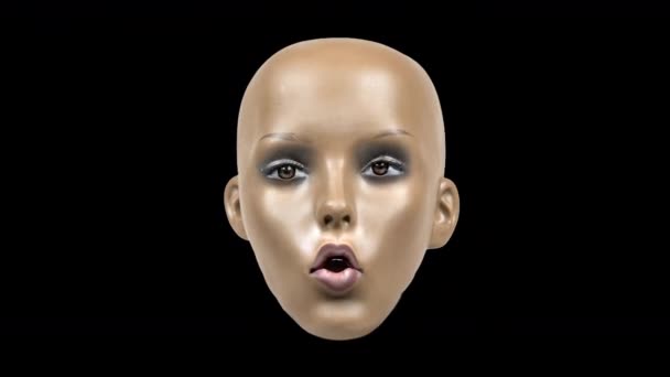 Анімована Голова Ляльки Рухається Чорному Тлі Відеоефектами — стокове відео
