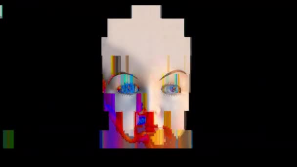 Лялька Голова Анімованими Виразами Обличчя Чорному Фоні — стокове відео