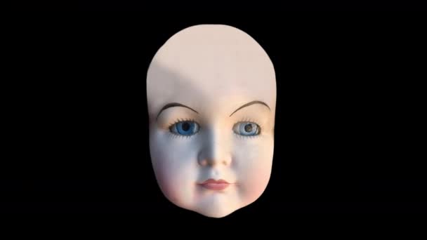 Doll Head Animated Facial Expressions Black Background — Stock Video