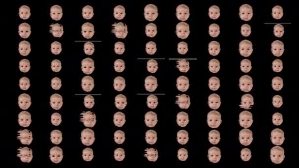 孤立的女婴头在网格模式 — 图库视频影像