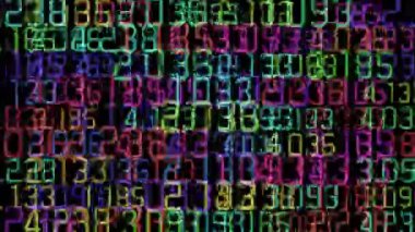 Siyah arka planda hareket eden renkli sayılar