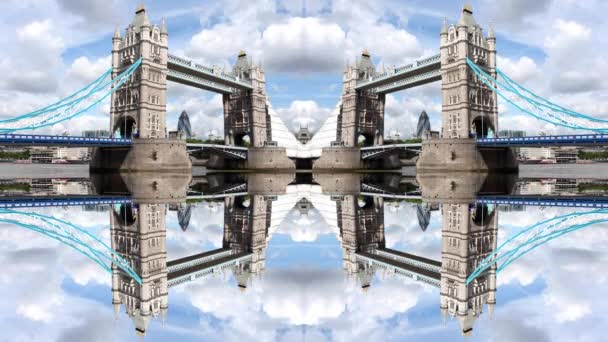 Часові Кадри Руху Тауерський Міст Лондоні Великобританія Дзеркальним Ефектом — стокове відео