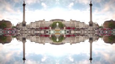 Aynalı etkisi ile Londra, İngiltere'de Trafalgar Meydanı insanlar ve trafik Timelapse görüntüleri