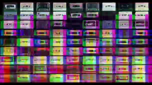 Wijzigen Van Het Abstracte Patroon Van Cassette Tapes Zwarte Achtergrond — Stockvideo