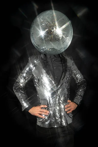 Mr disco ball wearing silver jacket dancing — Stock Photo, Image