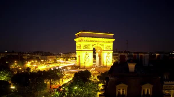 프랑스 파리에서 찍은 Arc de Triomphe 의 야간 timelapse 영상 — 비디오