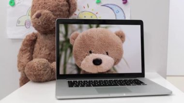 Oyuncak ayının dizüstü bilgisayardaki videosu görüntülü sohbet