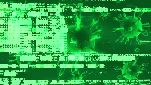 Código de computador e dados sobre vírus animado na tela — Vídeo de Stock