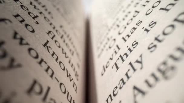 Macro footage of words on pages of a book — Stock Video