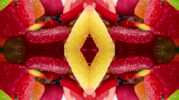 Makro fly-through záběry želé bonbónů abstraktní vzor — Stock video