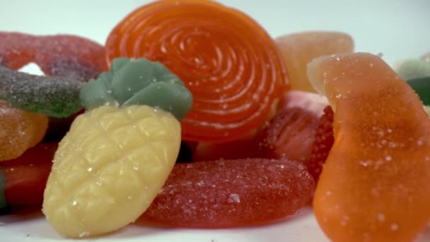 Macro close up footage of jelly sweets — Stock Video