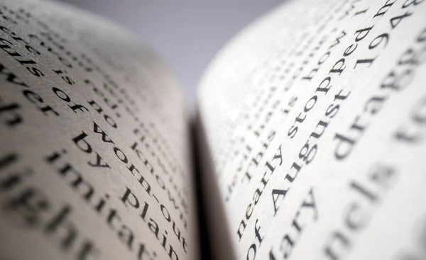 Macro image of words on pages of a book — Stock Photo, Image