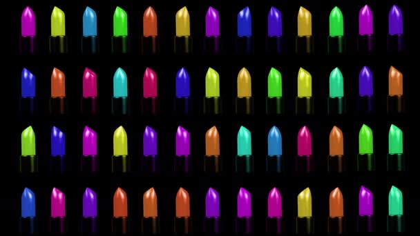 Vídeo de la colección de lápices labiales de diferentes colores girando en el estudio — Vídeos de Stock