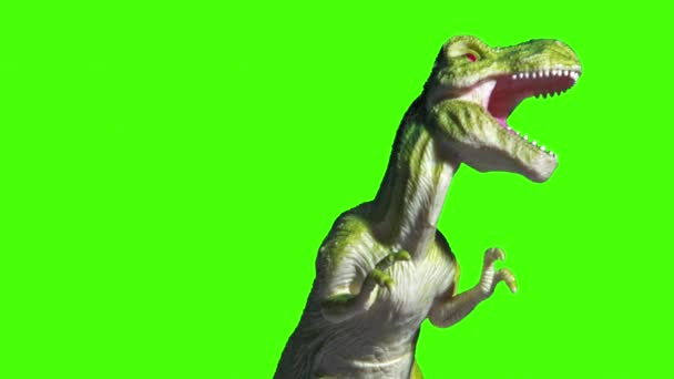 Видеозапись пластикового динозавра на фоне зеленого экрана — стоковое видео