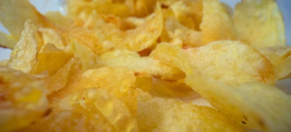 Macro Gros Plan Sur Les Chips Pommes Terre Collation Nourriture — Photo