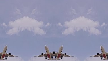 Üzerimizde yakın uçan uçaklar soyut hipnotik desenler oluşturuyor.