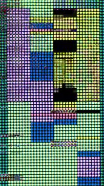 Öndeki ekranda dikey olarak renkli pikselli arıza