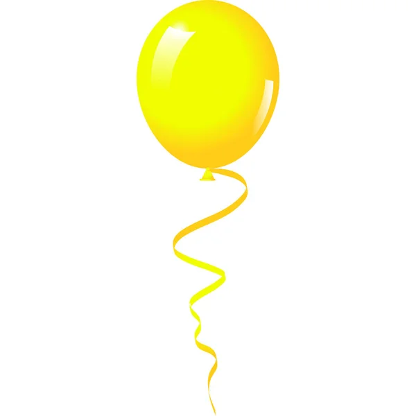Gelber Ballon Mit Luftschlange Auf Weißem Grund — Stockfoto