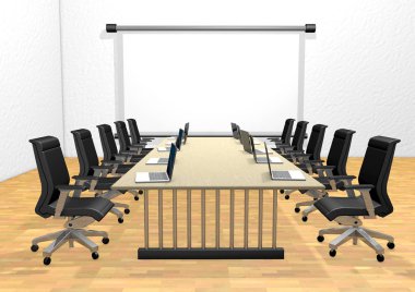 Boardroom masa sandalye ve ekran ile
