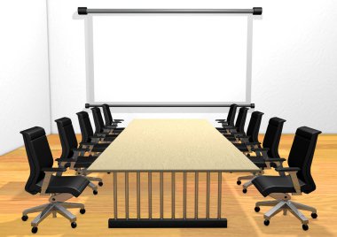 Boardroom masa sandalye ve ekran ile